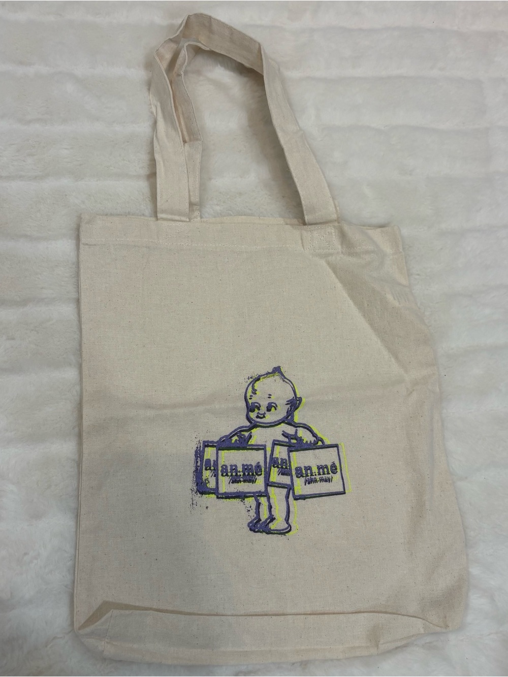 Natural Canvas Tote Bag with Printed Character Graphic - Unbranded